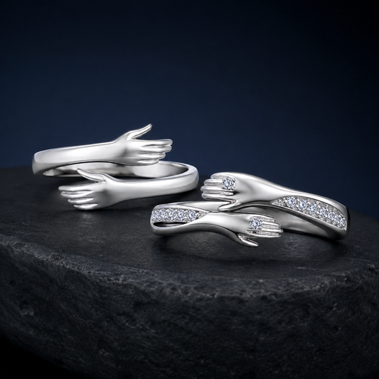 Couple Silver Hugging Hand Promise Ring