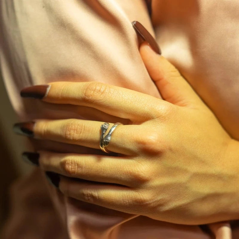 Silver Hug Hand Ring - Adjustable