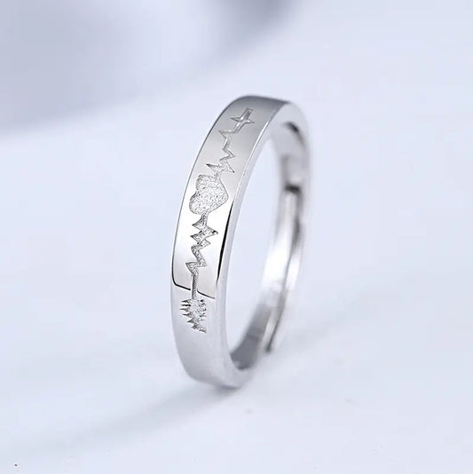 Silver Heartbeat Couple Rings