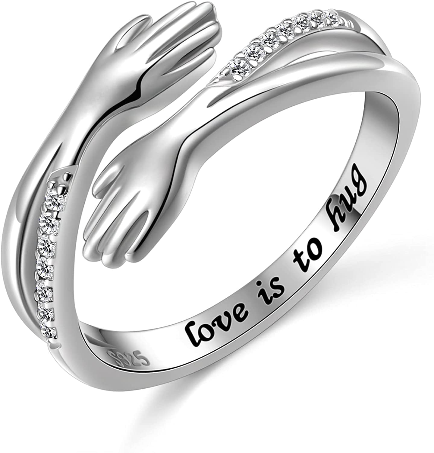 Silver Hugging Hand Promise Ring Cubic Zirconia Stones ZaveriX Silver