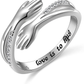 Silver Hugging Hand Promise Ring Cubic Zirconia Stones