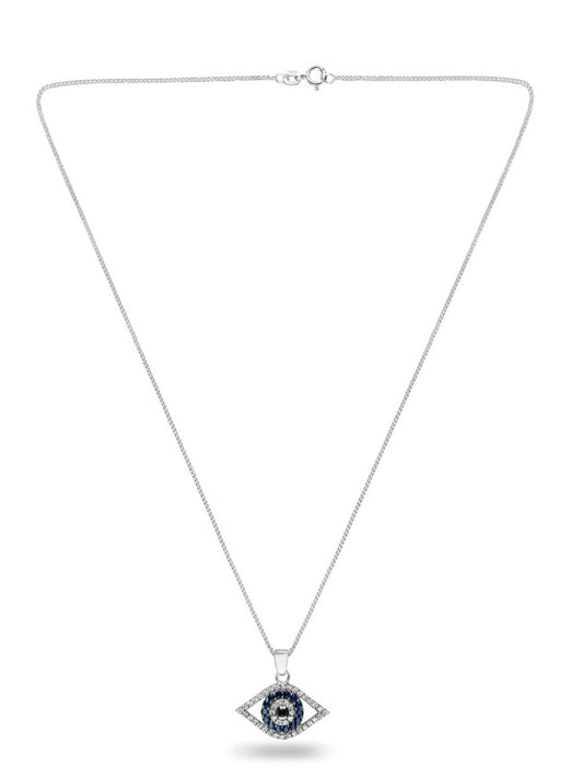 Silver Evil Eye Pendant Necklace Greek Protection with Chain