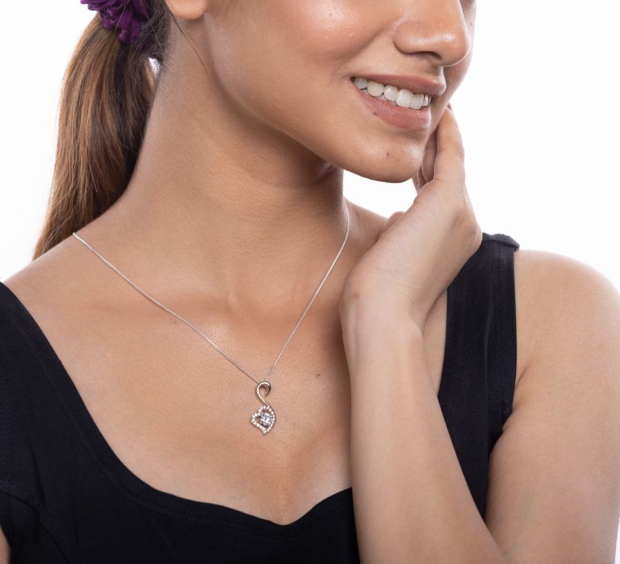 Swan Heart Silver Pendant with Chain