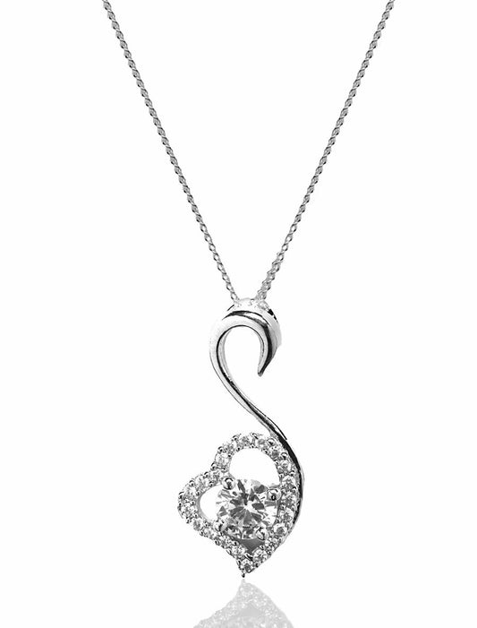 Swan Heart Silver Pendant with Chain
