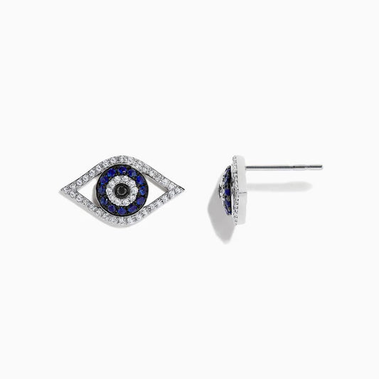 Beautiful white & blue stone-studded eye-shaped Evil Eye earrings