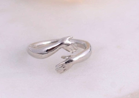 Dainty Love Hugging Silver Ring - Adjustable Gift For Girls