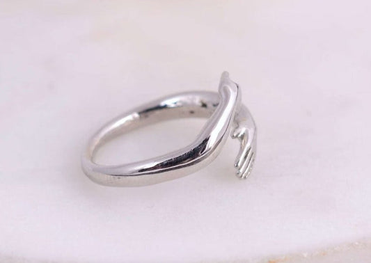 Dainty Love Hugging Silver Ring - Adjustable Gift For Girls