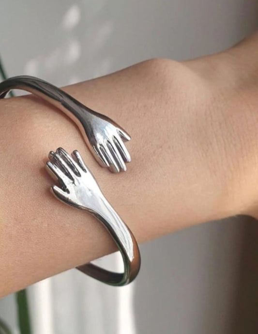 Silver HUGGING HAND Bracelet - Adjustable