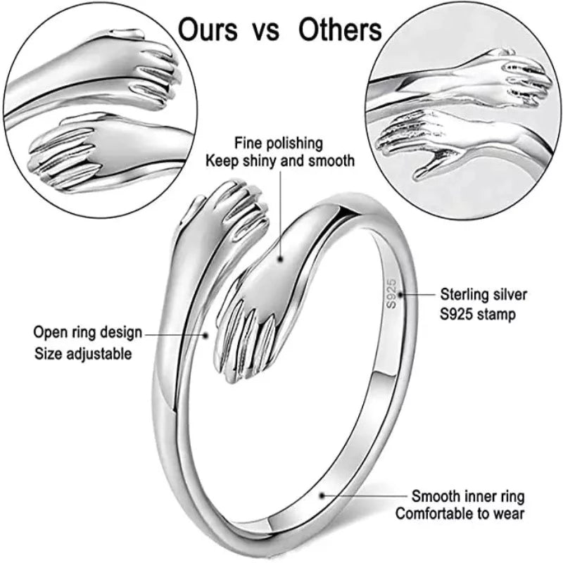 Silver Hug Hand Ring - Adjustable