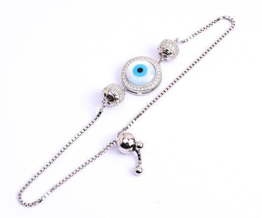 Evil Eye Bracelet Silver - Adjustable Drawstring Bracelet