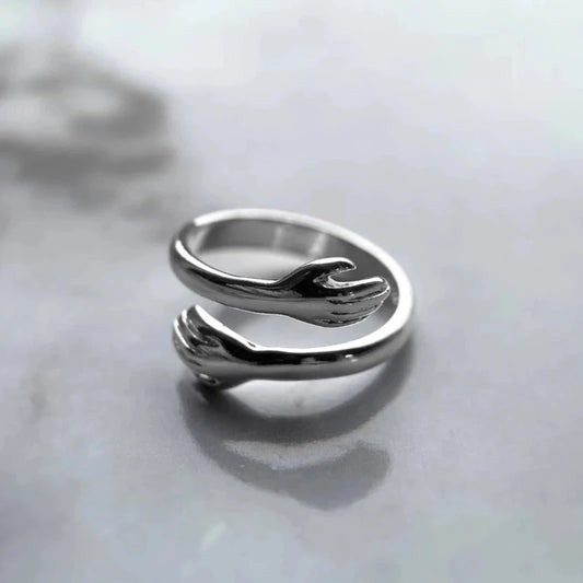 SILVER LOVE HUGGING HAND RING for Men & Boys a Gift For him.