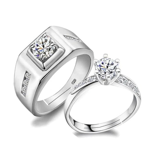 Silver Couple Rings Cubic Zirconia