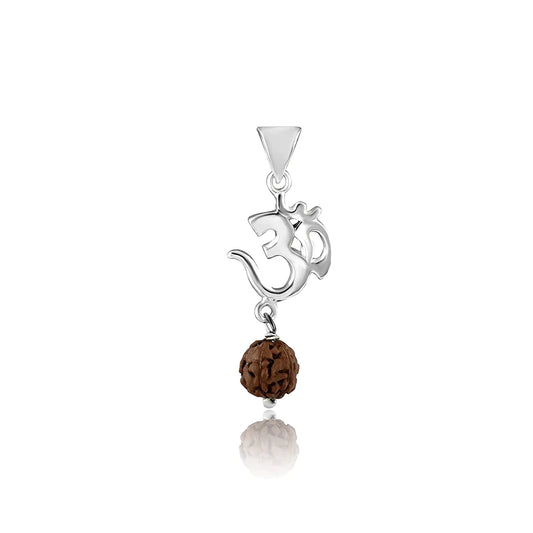 Silver OM Rudraksh Pendant Necklace with Chain - Unisex