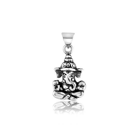 Silver Oxidized Ganesh ji Pendant with Chain - Unisex