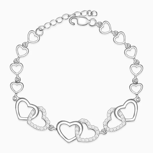 Silver Interlocked Heart Duo Bracelet - Adjustable