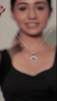 Silver Evil Eye Pendant Necklace Greek Protection with Chain