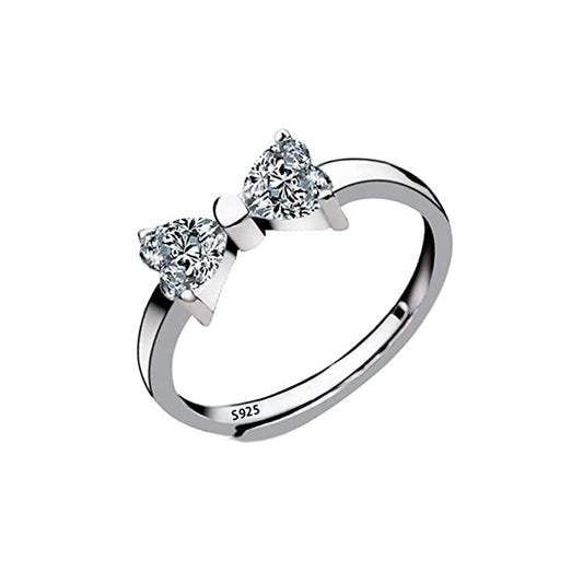 Heart Clear Cubic Zirconia Bow Tie Ring Sterling-Silver