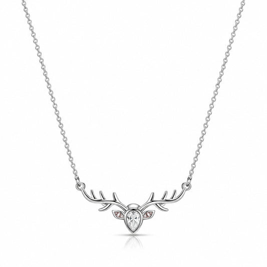 Silver Deer Antler Stone Necklace