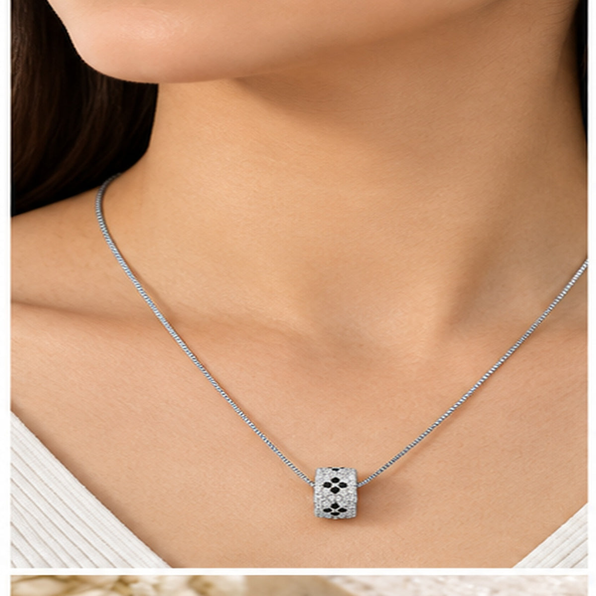 Silver Cylinder Pendant Necklace