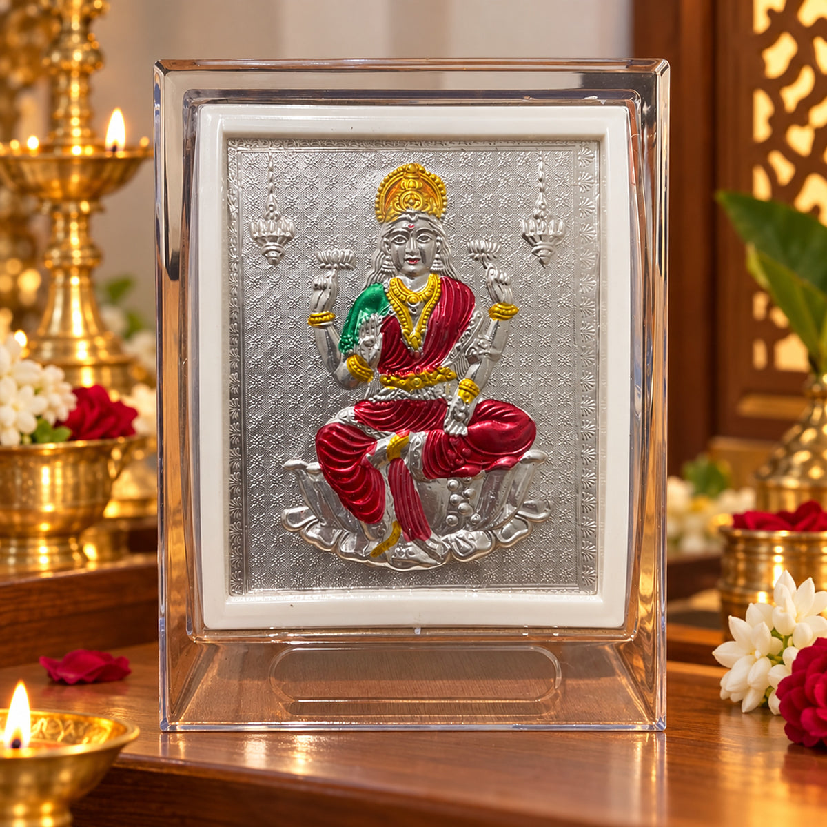 Zaverix Lakshmi 999 Silver Clear Stand Photo Frame