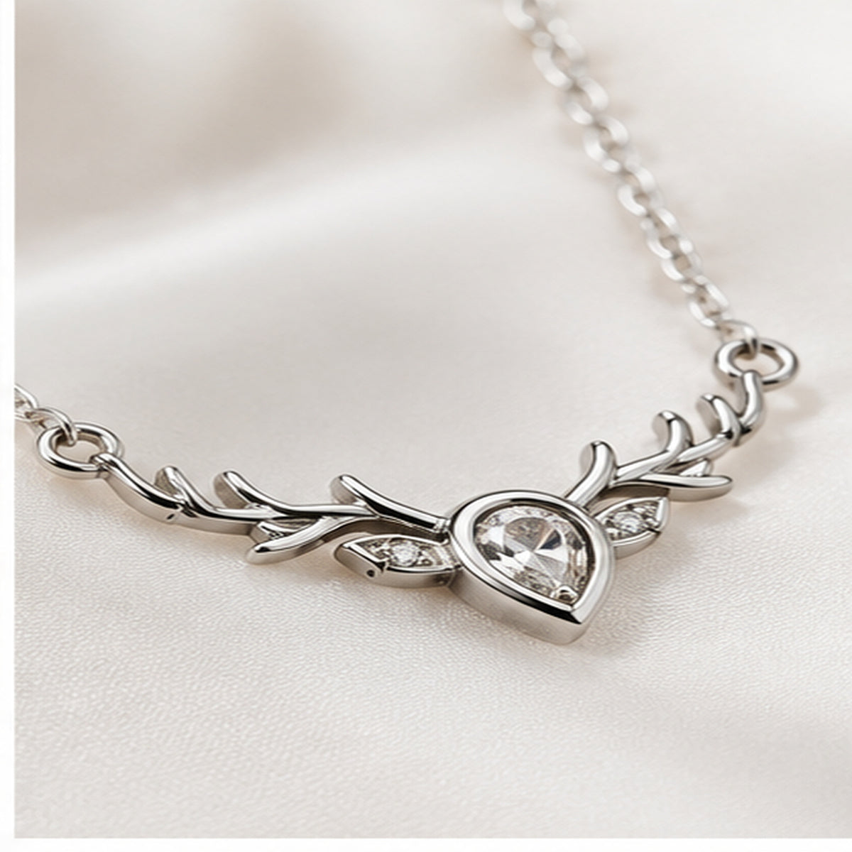 Silver Deer Antler Stone Necklace