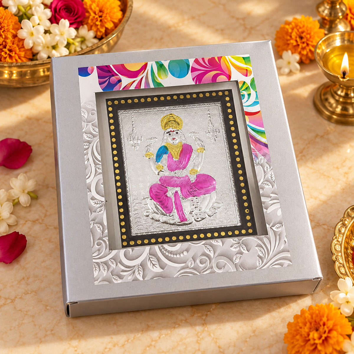 Zaverix Lakshmi 999 Silver Devotional Photo Frame