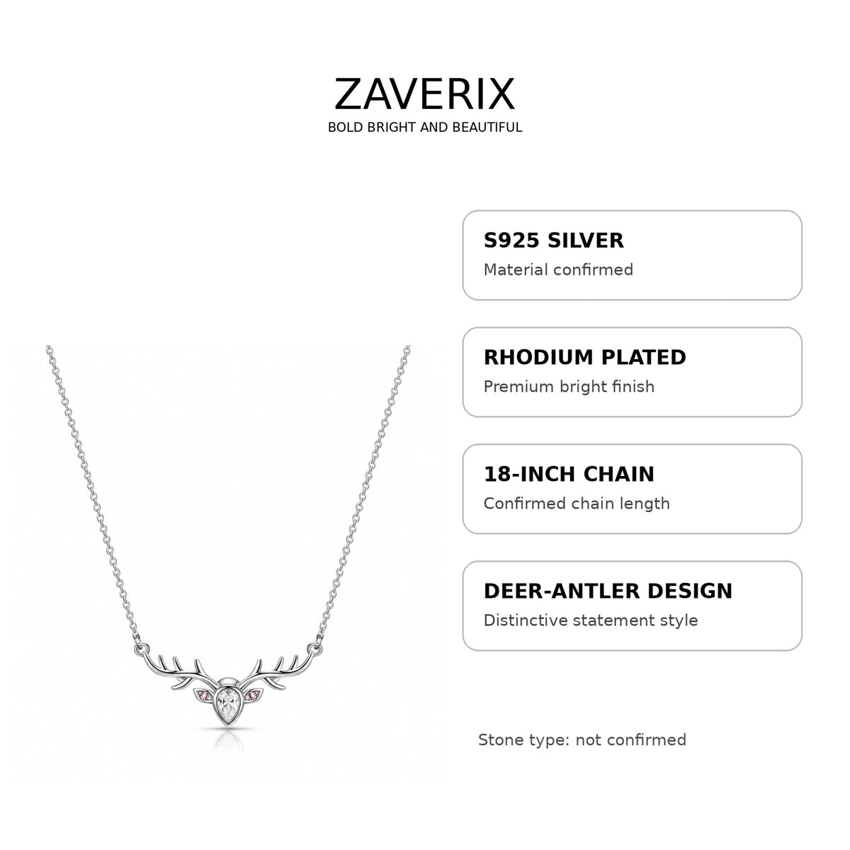 Silver Deer Antler Stone Necklace