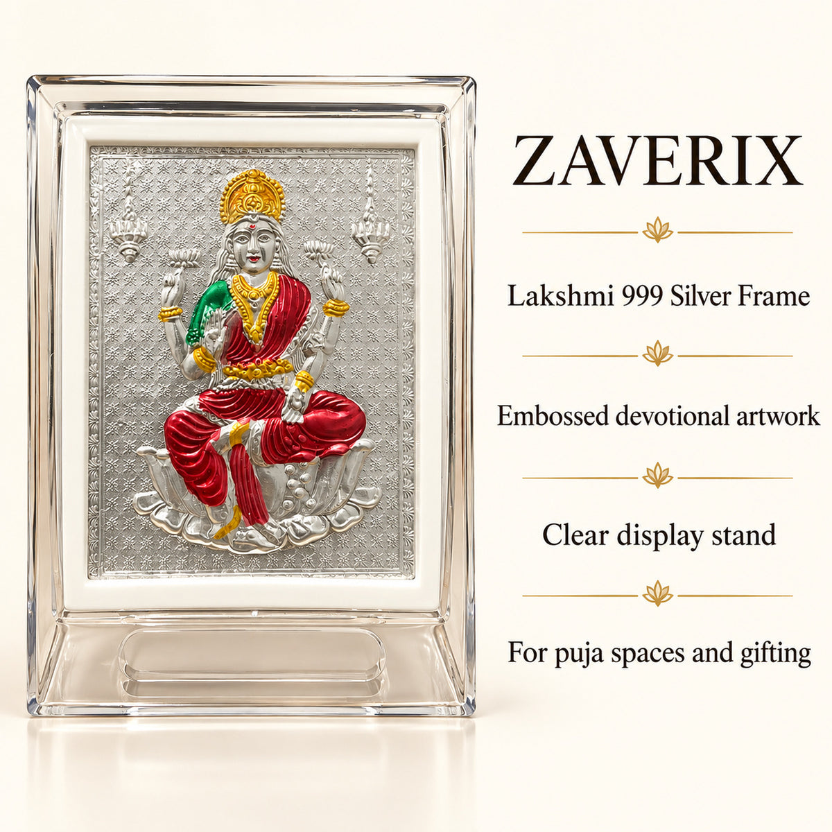 Zaverix Lakshmi 999 Silver Clear Stand Photo Frame