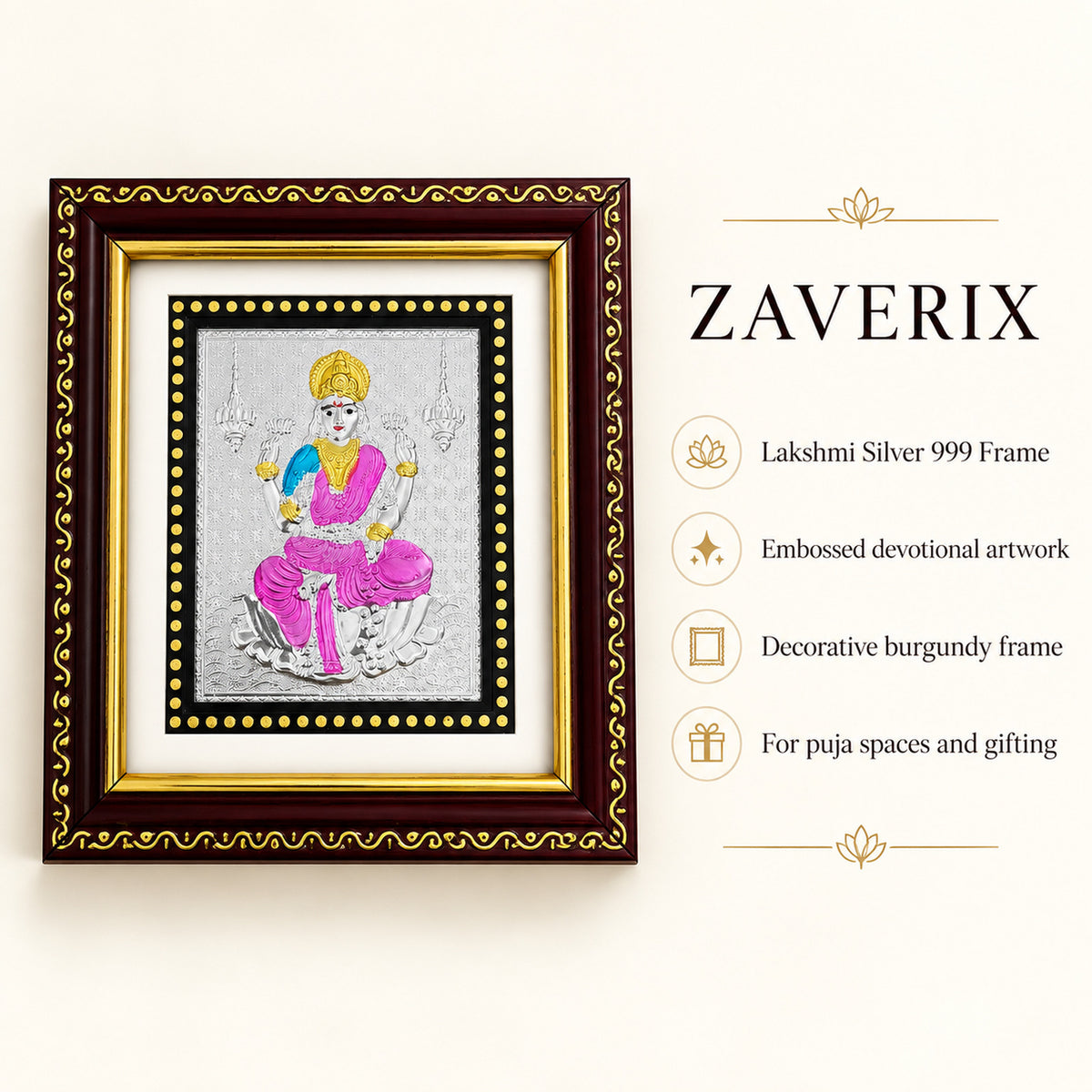 Zaverix Lakshmi 999 Silver Devotional Photo Frame