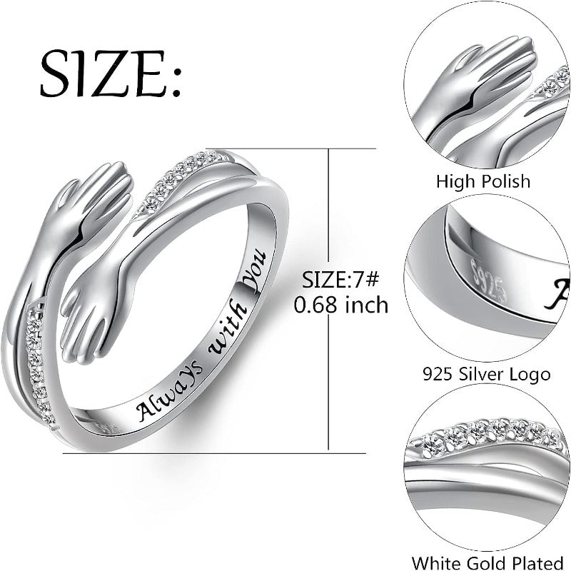 Silver Hugging Hand Promise Ring Cubic Zirconia Stones