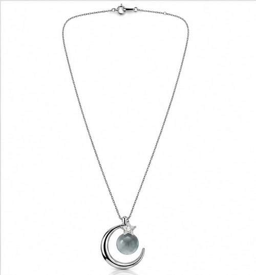 Silver Celestial Moon & Star Natural Stone Pendant with Chain