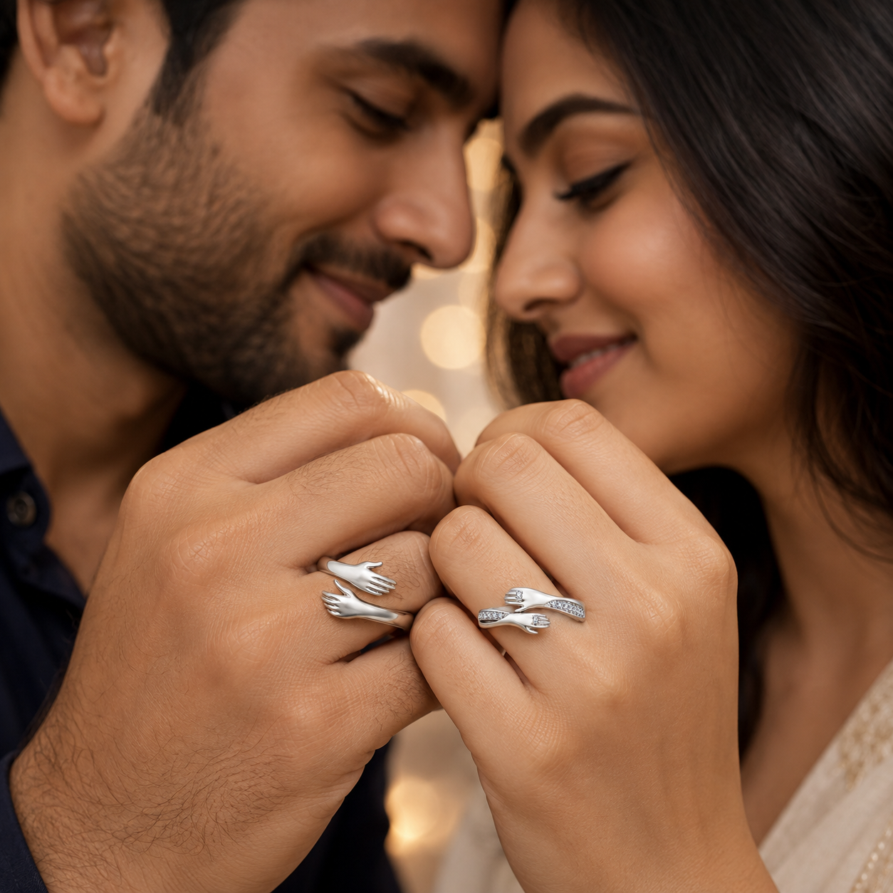 Couple Silver Hugging Hand Promise Ring