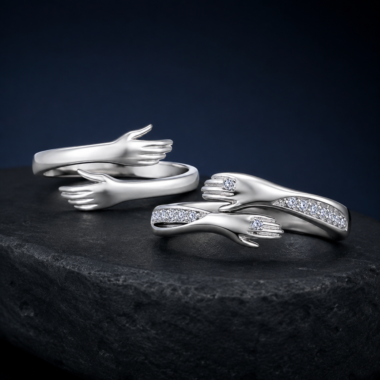 Couple Silver Hugging Hand Promise Ring