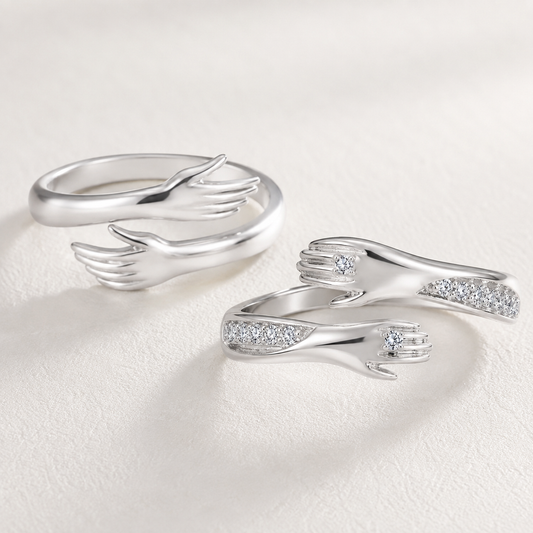 Couple Silver Hugging Hand Promise Ring