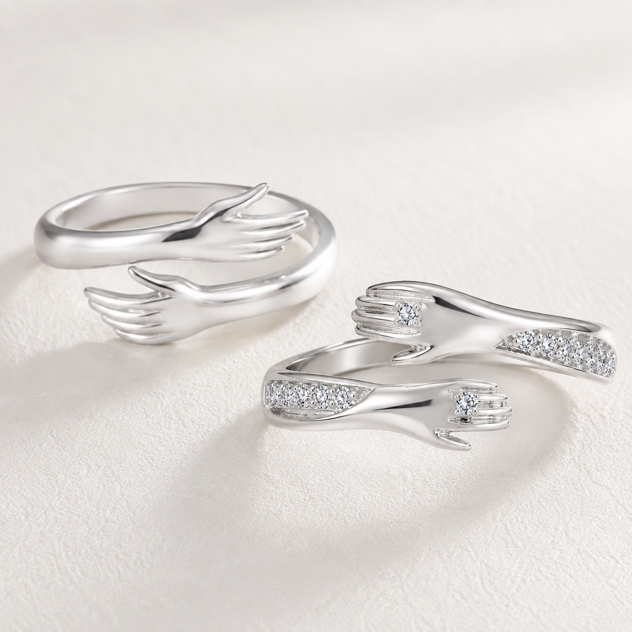 Couple Silver Hugging Hand Promise Ring