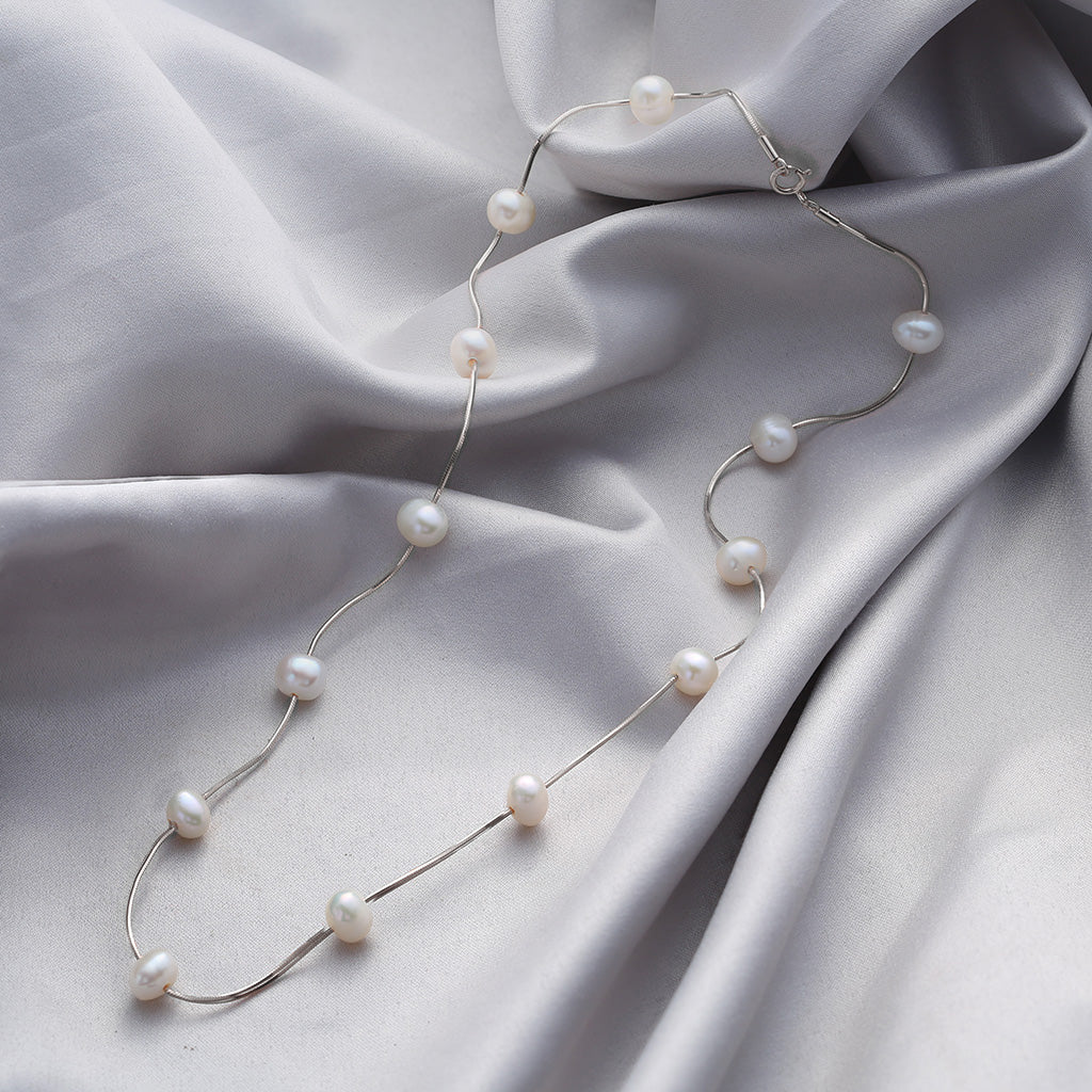 Real Pearl Silver Chain Necklace – ZaveriX Silver