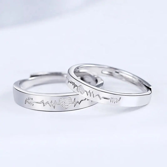 Silver Heartbeat Couple Rings