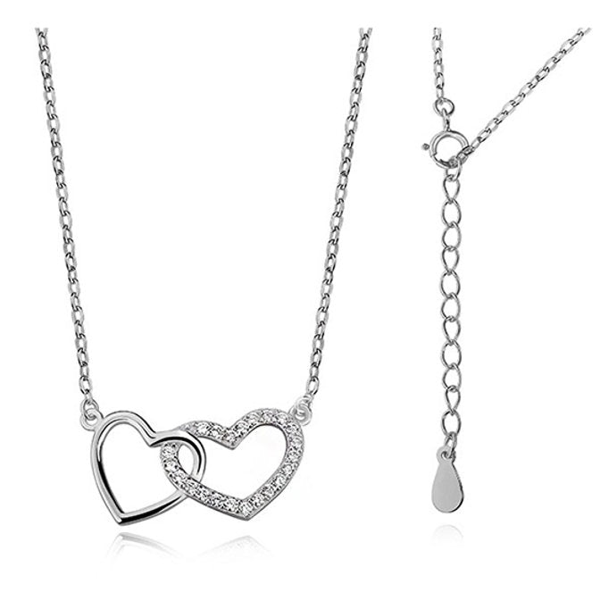 Silver Intertwined Double Heart Love Pendant Necklace