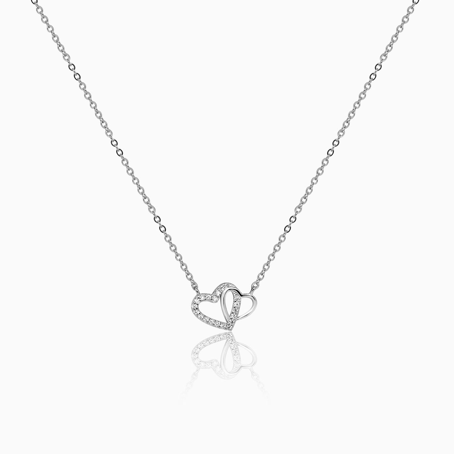 Silver Intertwined Double Heart Love Pendant Necklace