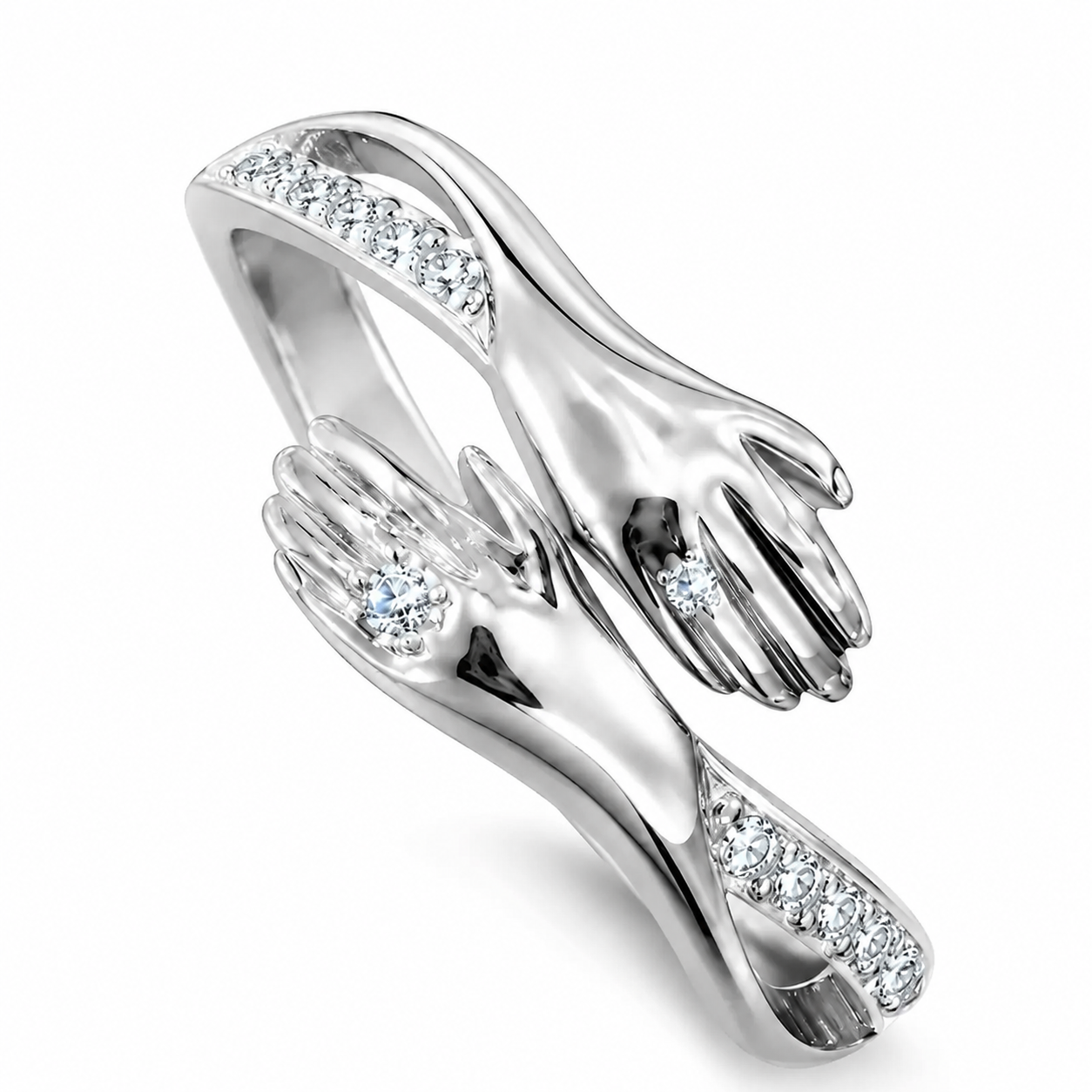 Couple Silver Hugging Hand Promise Ring