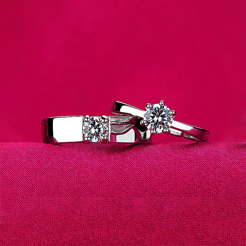 Silver Couple Rings - 0.75 Carat Stone