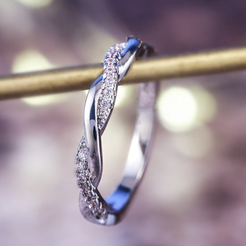 Casual Two Lines Twining Cross Zircon Silver Ring – ZaveriX Silver