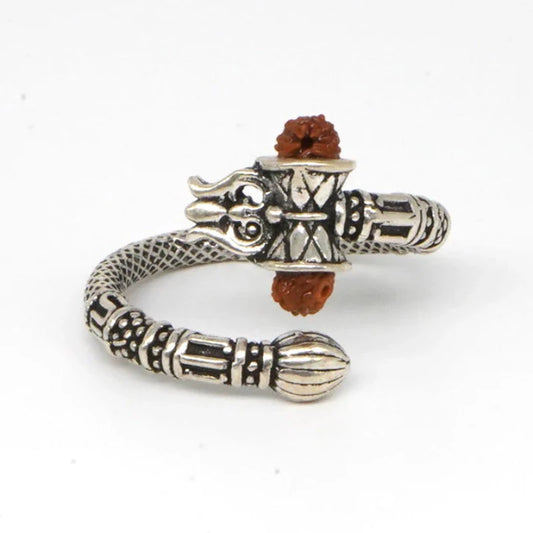 Shiv OM Rudraksha Silver Ring - Adjustable