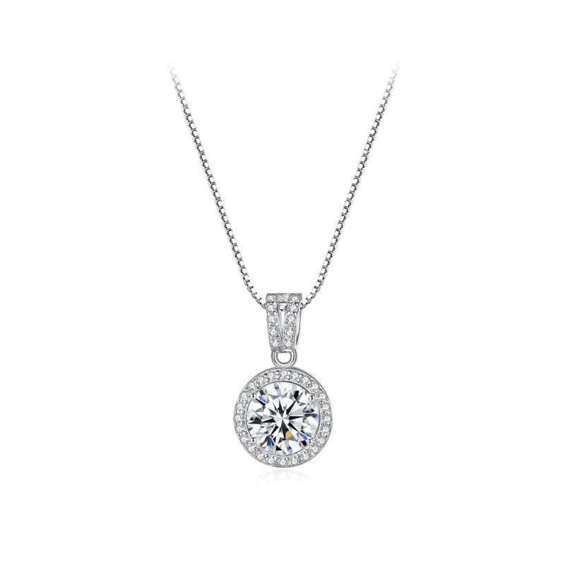 Temperament Geometric Round Cubic Zirconia Pendant with Silver Chain