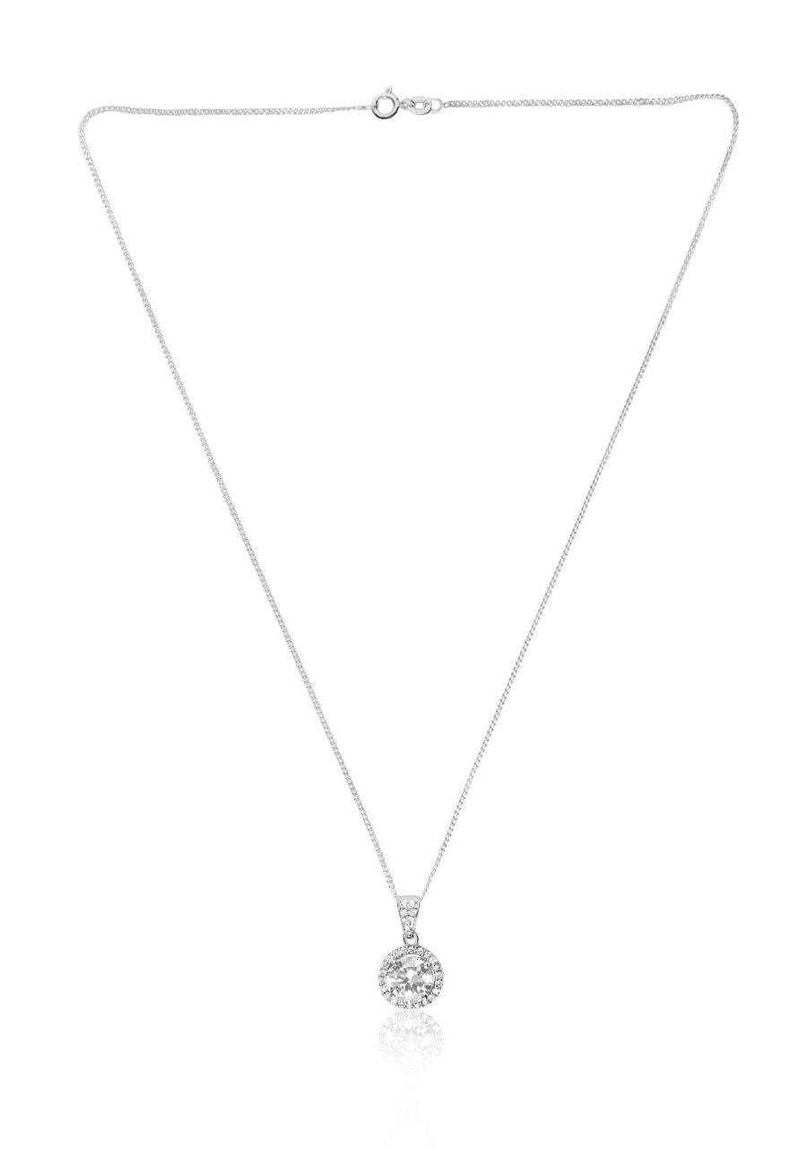 Temperament Geometric Round Cubic Zirconia Pendant with Silver Chain