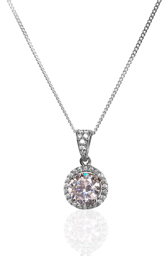 Temperament Geometric Round Cubic Zirconia Pendant with Silver Chain