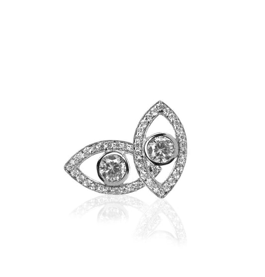 Sparkling White Stones Eye Shaped Evil Eye Silver Stud Earrings