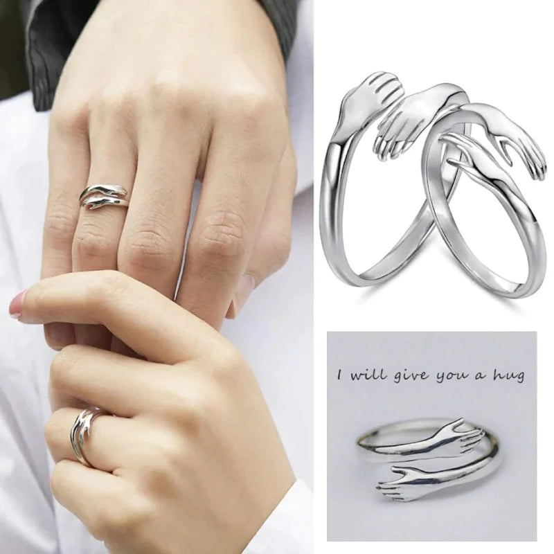Silver LOVE Hug Ring for Couple - Adjustable – ZaveriX Silver