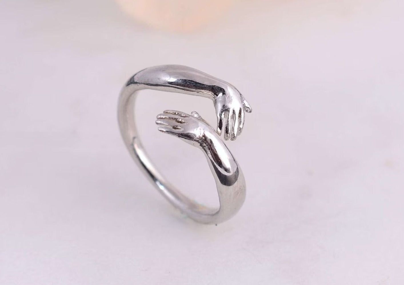 Dainty Love Hugging Silver Ring - Adjustable Gift For Girls