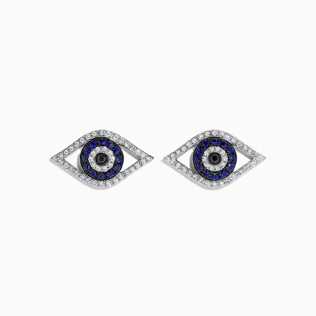 Beautiful white & blue stone-studded eye-shaped Evil Eye earrings